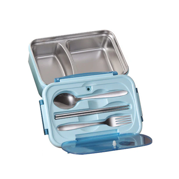 Stainless Steel Leakproof Lunch Bento Box with Compartments and Cutlery - Blue - Image 5
