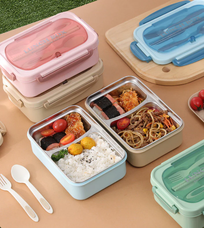 Stainless Steel Leakproof Lunch Bento Box with Compartments and Cutlery - Blue - Image 7