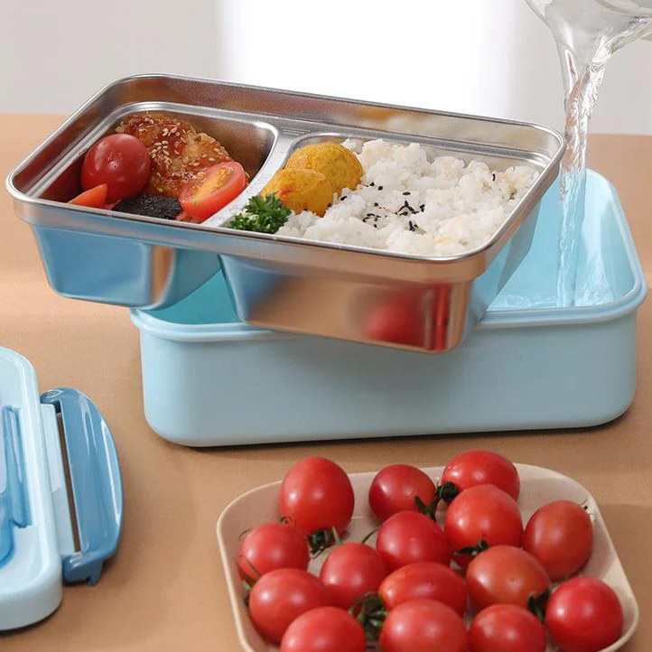 Stainless Steel Leakproof Lunch Bento Box with Compartments and Cutlery - Blue - Image 8