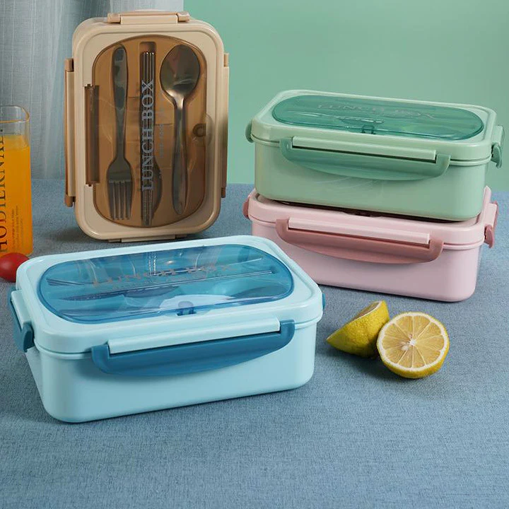 Stainless Steel Leakproof Lunch Bento Box with Compartments and Cutlery - Blue - Image 9