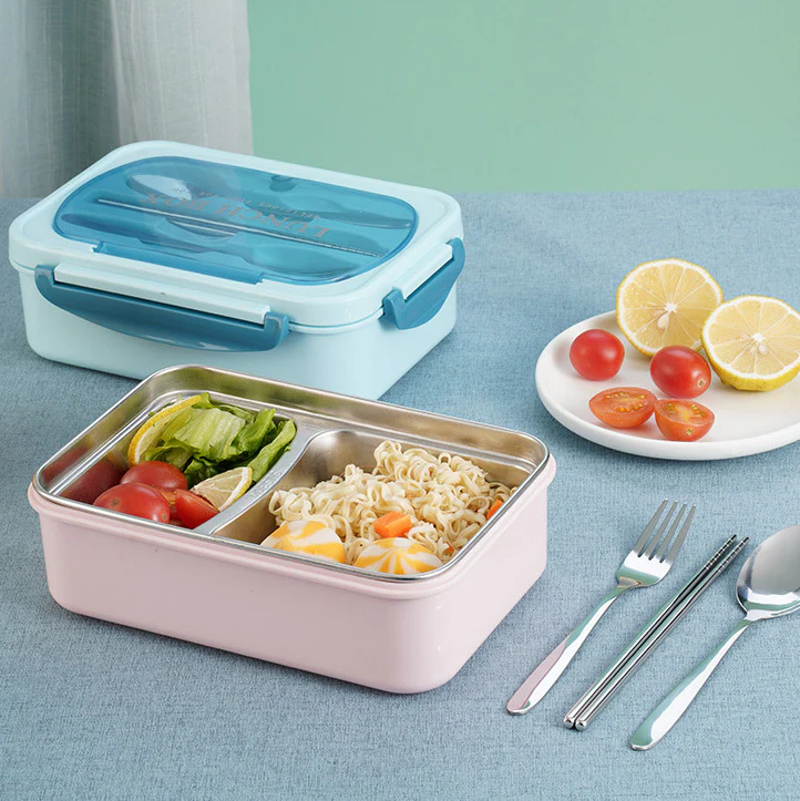 Stainless Steel Leakproof Lunch Bento Box with Compartments and Cutlery - Pink - Image 4
