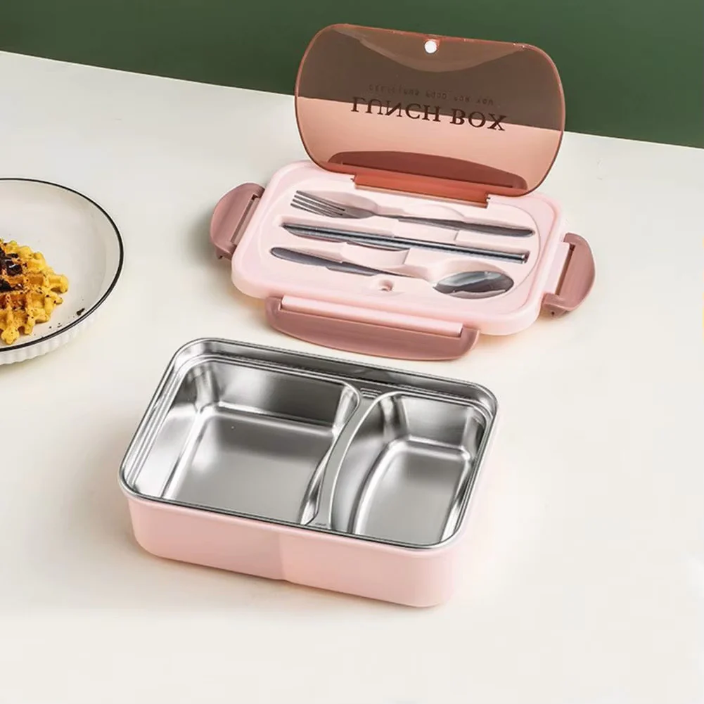 Stainless Steel Leakproof Lunch Bento Box with Compartments and Cutlery - Pink - Image 7