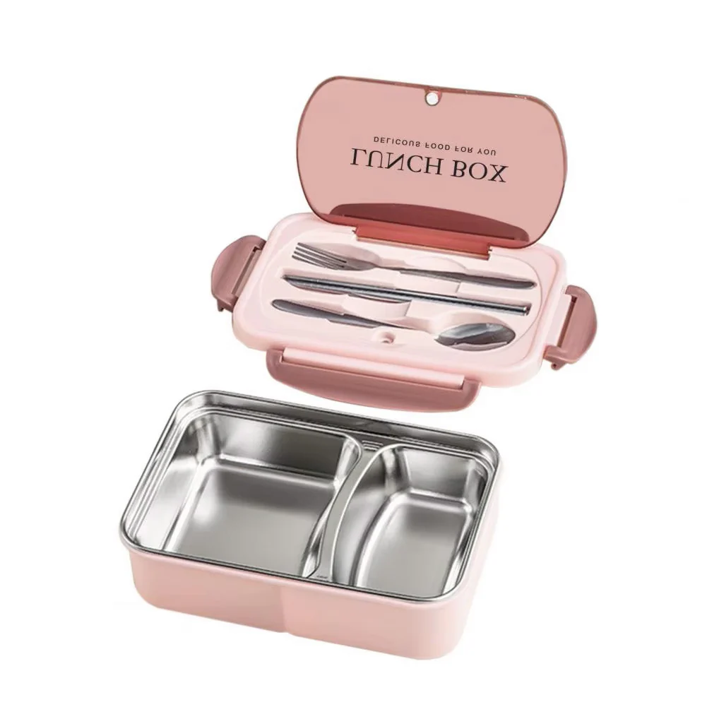 Stainless Steel Leakproof Lunch Bento Box with Compartments and Cutlery - Pink - Image 9