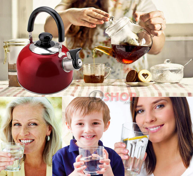 Stainless Steel Stove Top Whistling Kettle Red - Image 3