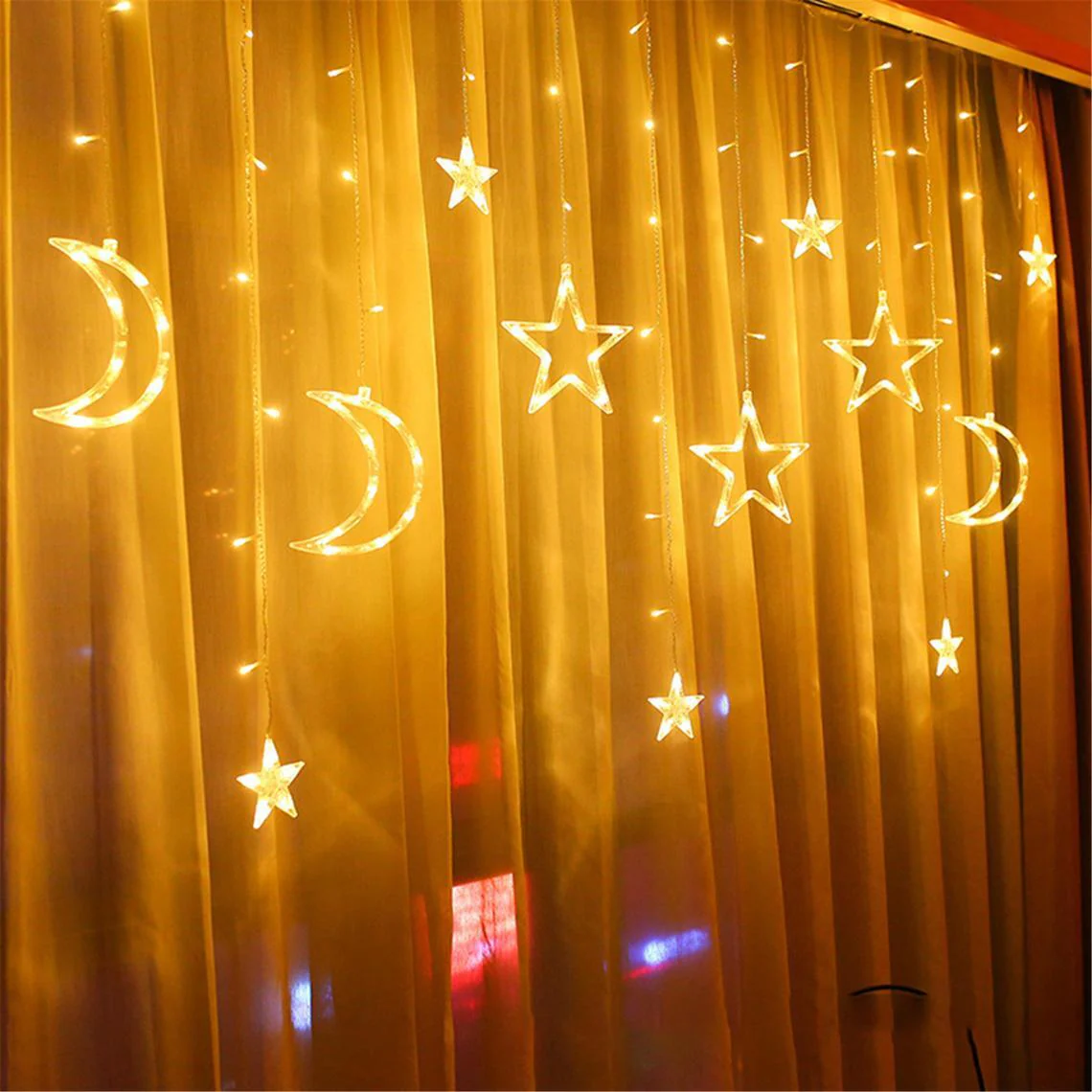 Star and Moon Fairy Curtain Lights LED String Light Home Garden Decorations - Image 12
