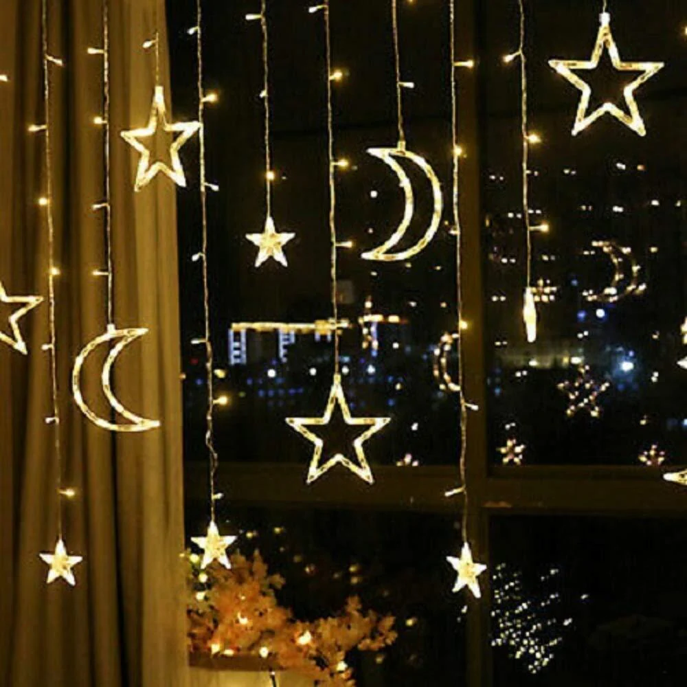 Star and Moon Fairy Curtain Lights LED String Light Home Garden Decorations - Image 3