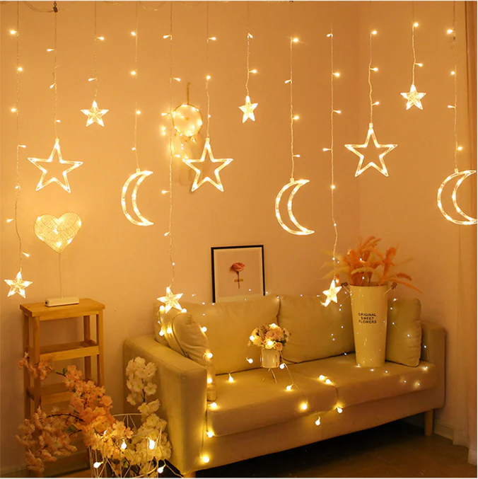 Star and Moon Fairy Curtain Lights LED String Light Home Garden Decorations - Image 5