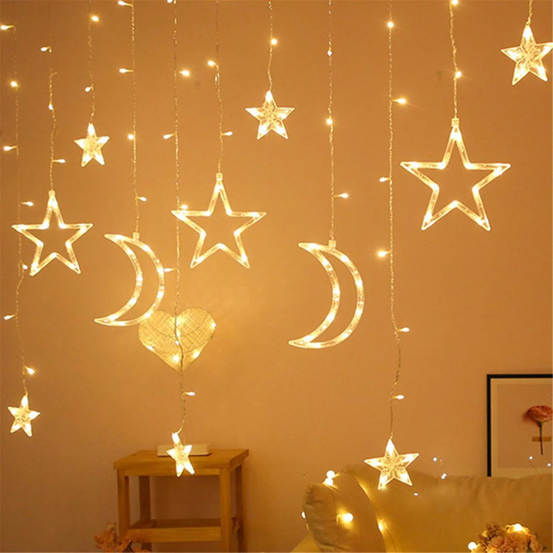 Star and Moon Fairy Curtain Lights LED String Light Home Garden Decorations - Image 9