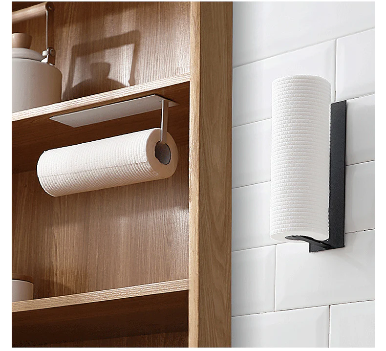Steel Paper Towel Holder Wall-Mounted Kitchen Bathroom Tissue Hanger Rack Organiser (Black) - Image 3