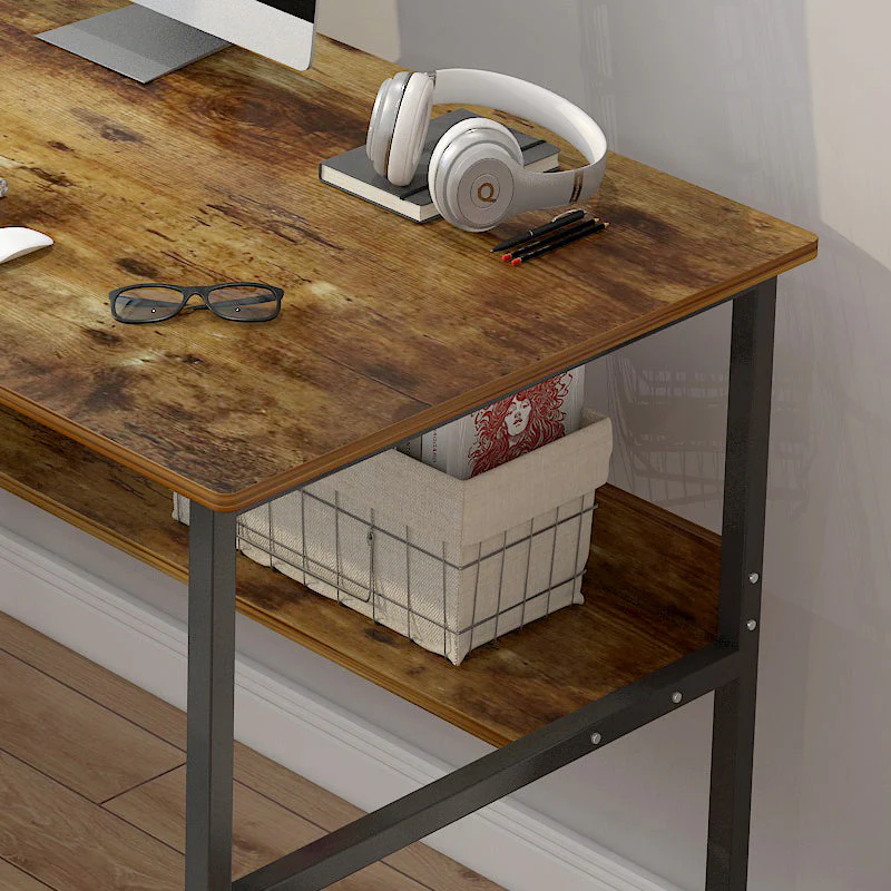 Studio Rustic Wood & Metal Computer Desk with Shelf - Image 4