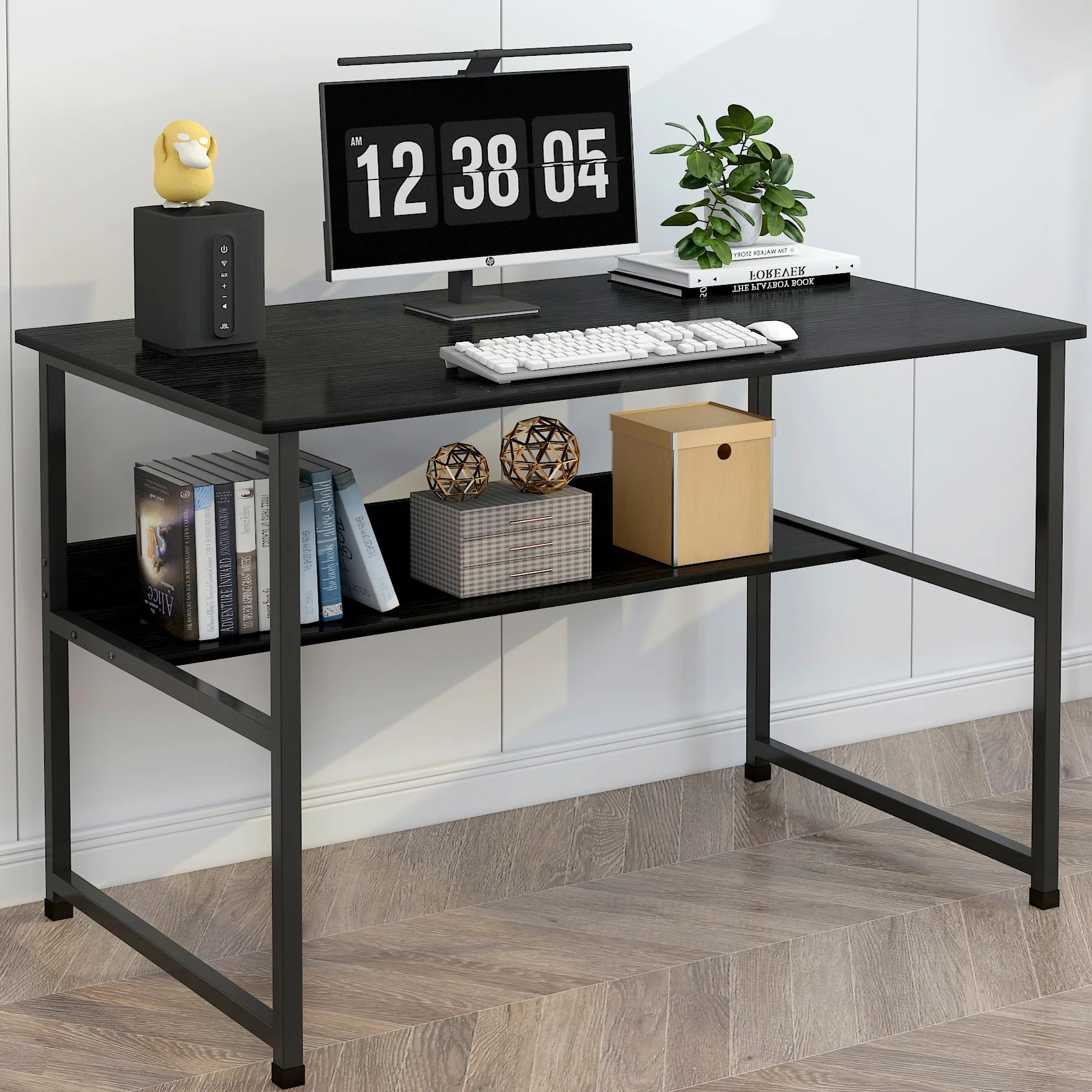Studio Wood & Metal Computer Desk with Shelf (Black) - Image 2