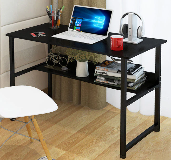 Studio Wood & Metal Computer Desk with Shelf (Black) - Image 3
