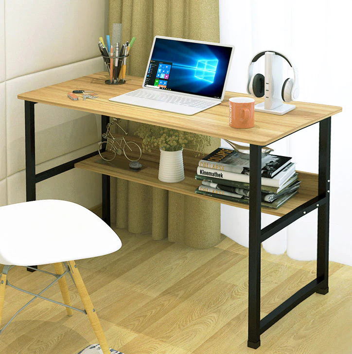 Studio Wood & Metal Computer Desk with Shelf (Oak) - Image 4