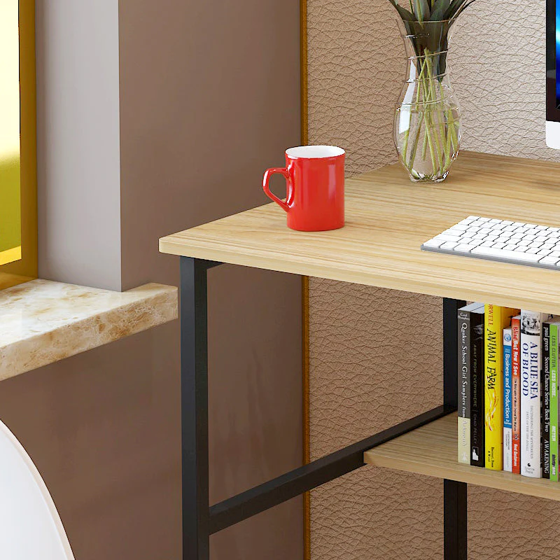 Studio Wood & Metal Computer Desk with Shelf (Oak) - Image 6