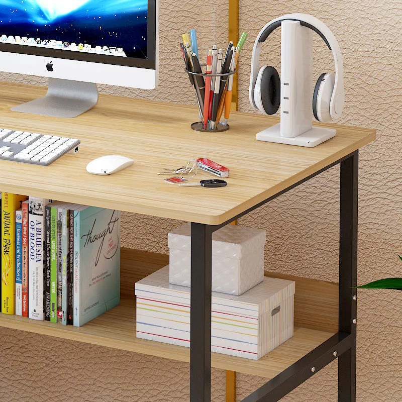 Studio Wood & Metal Computer Desk with Shelf (Oak) - Image 7