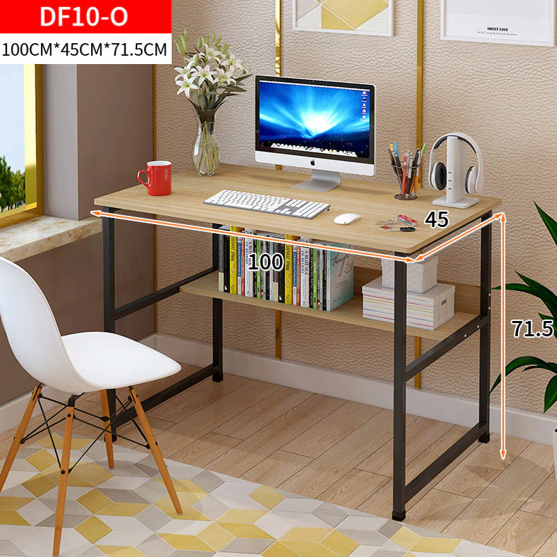 Studio Wood & Metal Computer Desk with Shelf (Oak) - Image 9