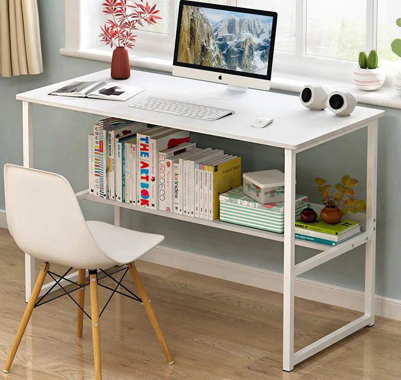 Studio Wood & Metal Computer Desk with Shelf (White) - Image 3