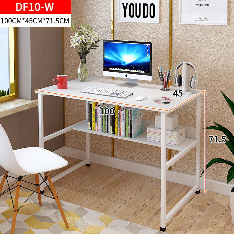 Studio Wood & Metal Computer Desk with Shelf (White) - Image 5