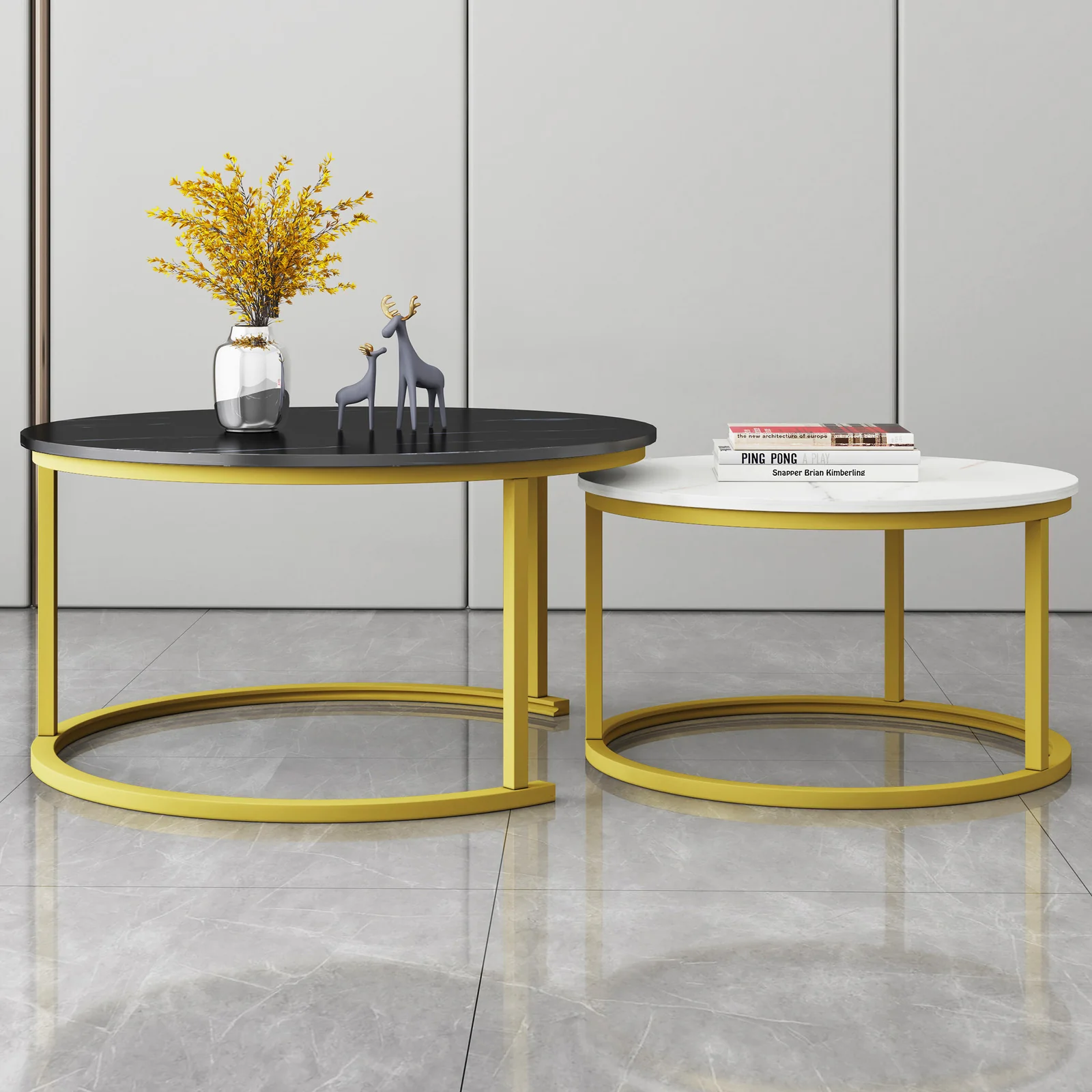 Synergy 2 In 1 Lush Marble Look Designer Nesting Coffee Tables - Image 2