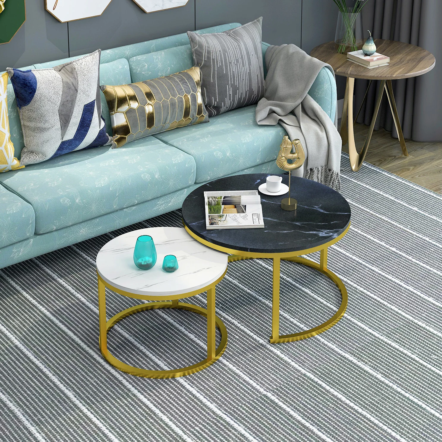 Synergy 2 In 1 Lush Marble Look Designer Nesting Coffee Tables - Image 6