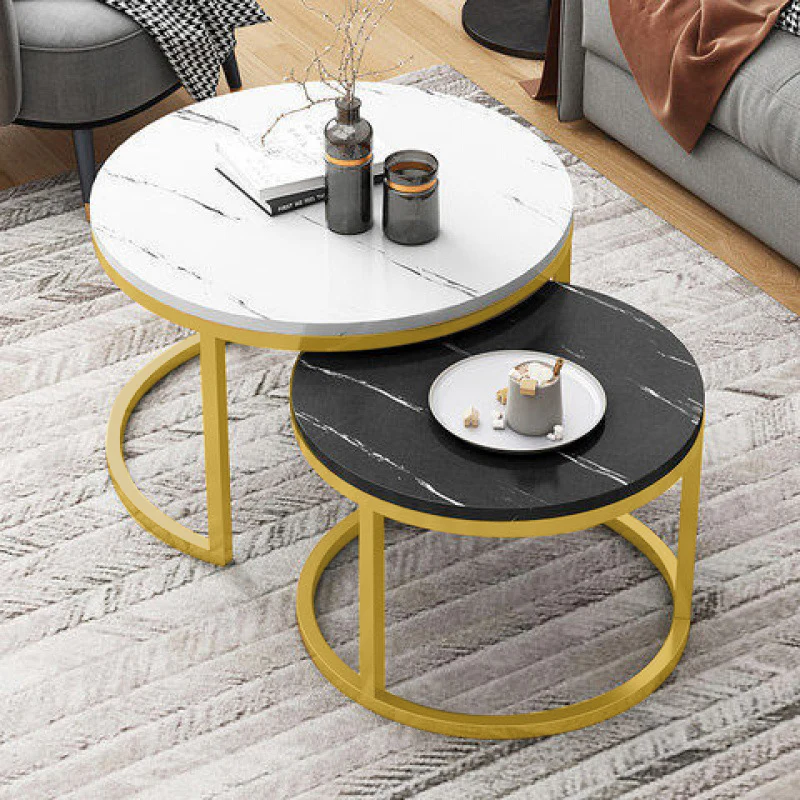 Synergy 2 In 1 Lush Marble Look Designer Nesting Coffee Tables - Image 3