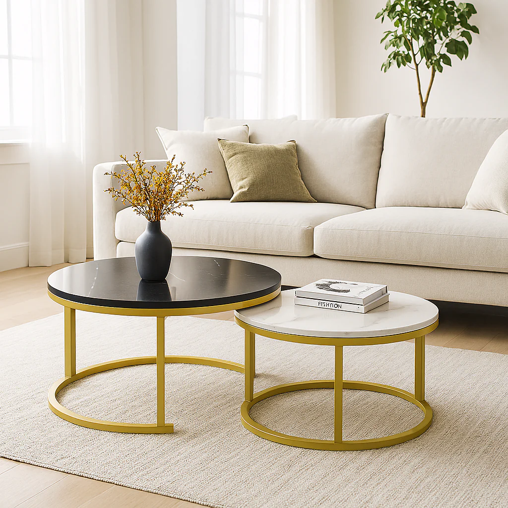 Synergy 2 In 1 Lush Marble Look Designer Nesting Coffee Tables - Image 5