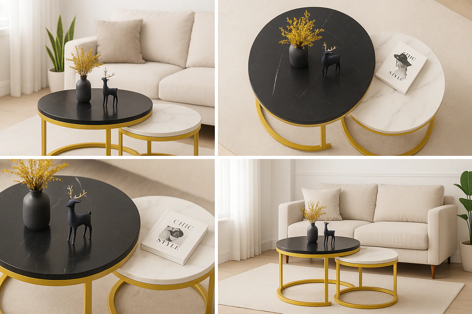 Synergy 2 In 1 Lush Marble Look Designer Nesting Coffee Tables - Image 6