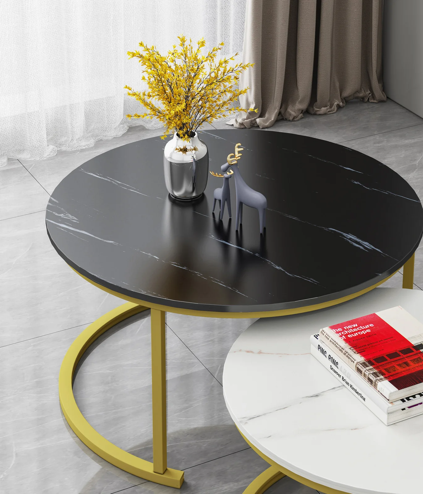 Synergy 2 In 1 Lush Marble Look Designer Nesting Coffee Tables - Image 8