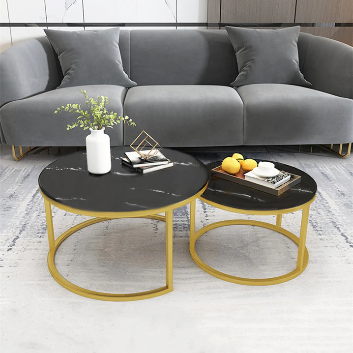 Synergy 2 In 1 Lush Marble Look Designer Nesting Coffee Tables (Black) - Image 2