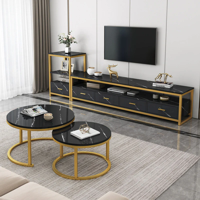 Synergy 2 In 1 Lush Marble Look Designer Nesting Coffee Tables (Black) - Image 5