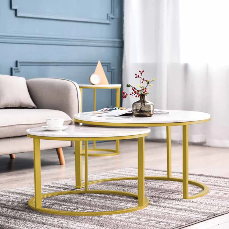 Synergy 2 In 1 Lush Marble Look Designer Nesting Coffee Tables (White) - Image 3