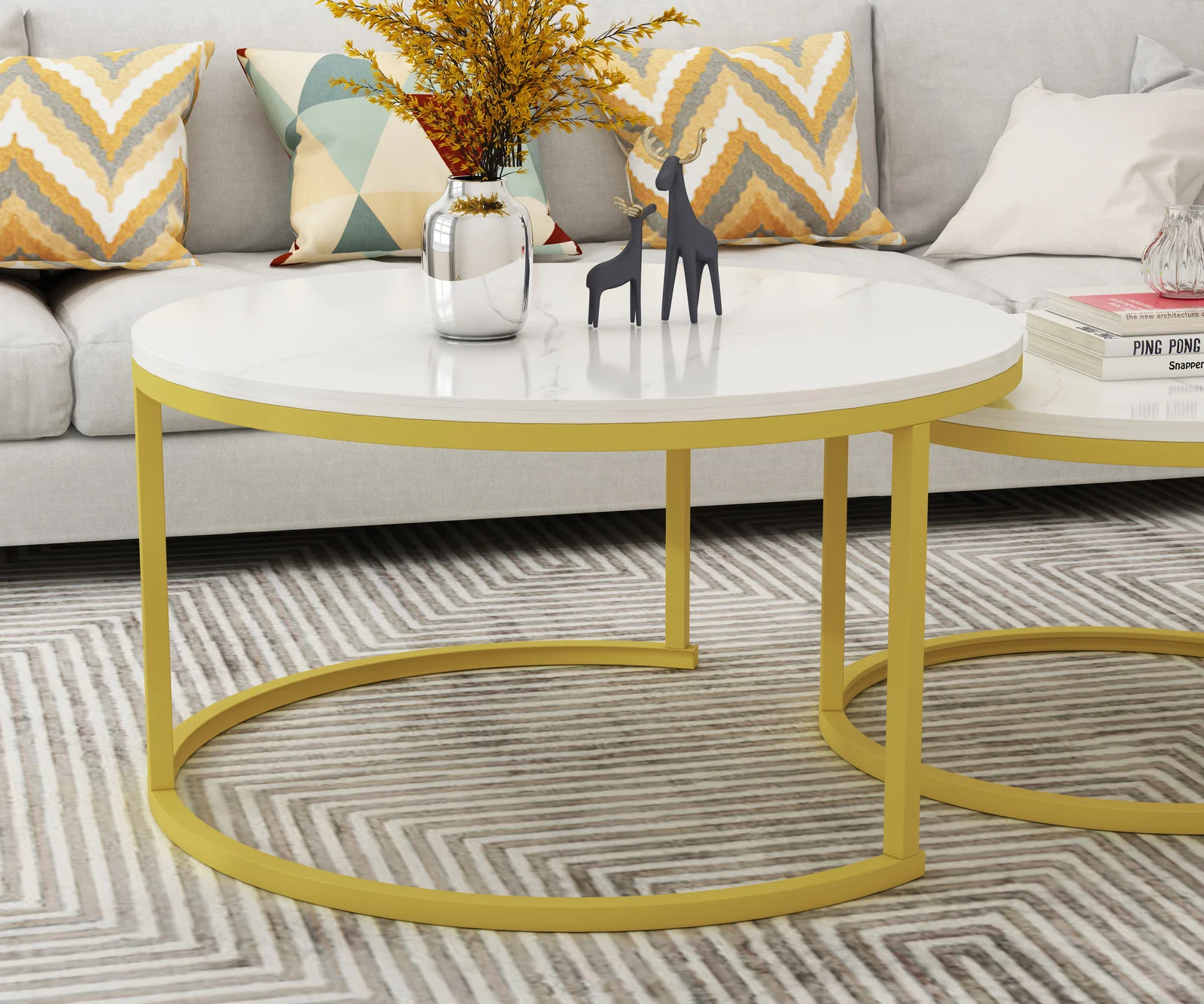 Synergy 2 In 1 Lush Marble Look Designer Nesting Coffee Tables (White) - Image 6
