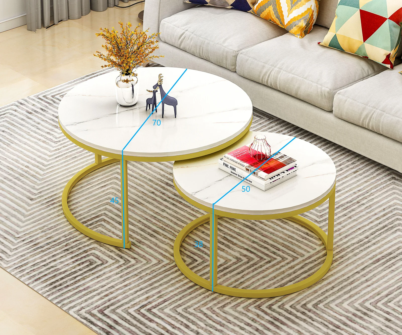 Synergy 2 In 1 Lush Marble Look Designer Nesting Coffee Tables (White) - Image 7