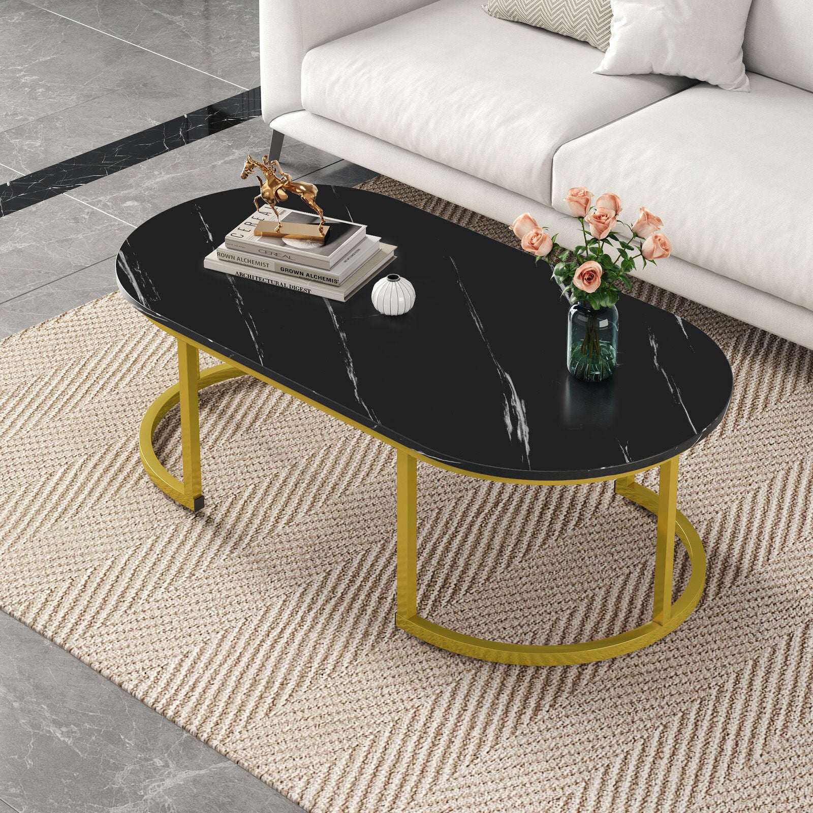 Synergy Lush Designer Marble Look Coffee Table (Black) - Image 2