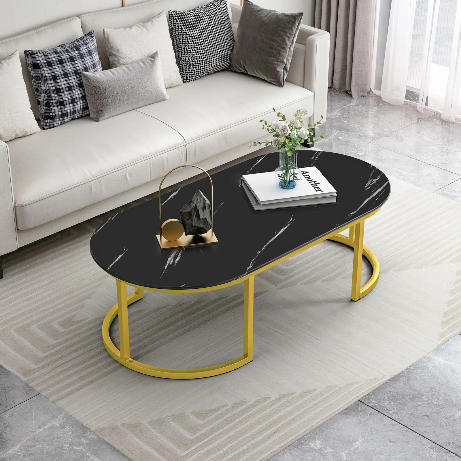 Synergy Lush Designer Marble Look Coffee Table (Black) - Image 6