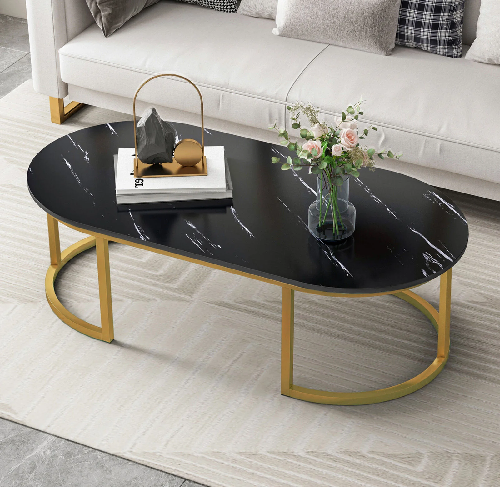 Synergy Lush Designer Marble Look Coffee Table (Black) - Image 8