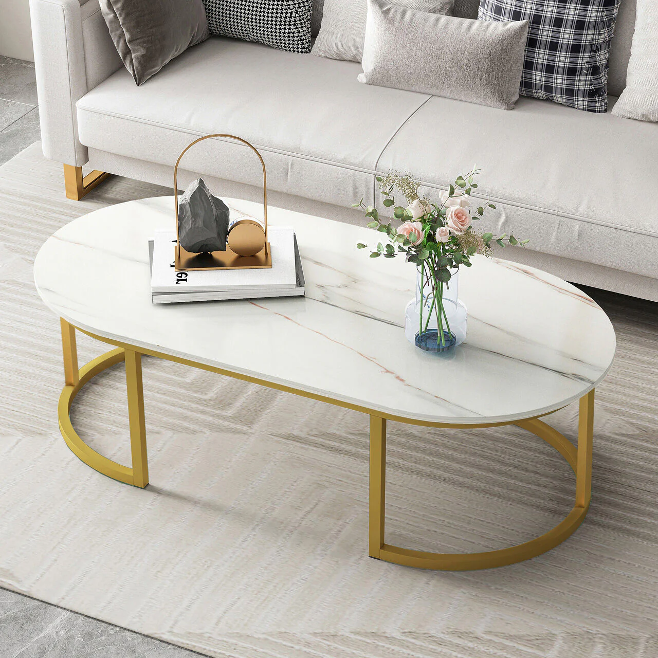 Synergy Lush Designer Marble Look Coffee Table (White) - Image 10
