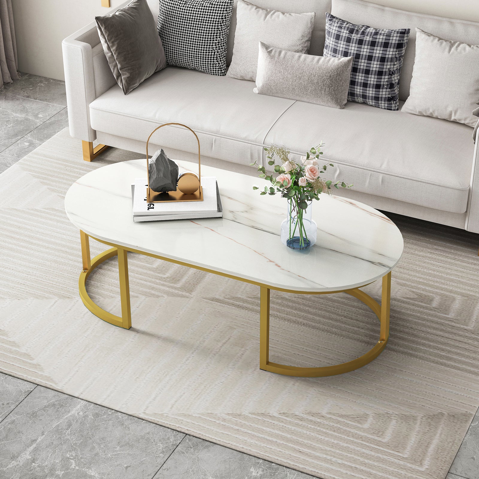 Synergy Lush Designer Marble Look Coffee Table (White) - Image 7