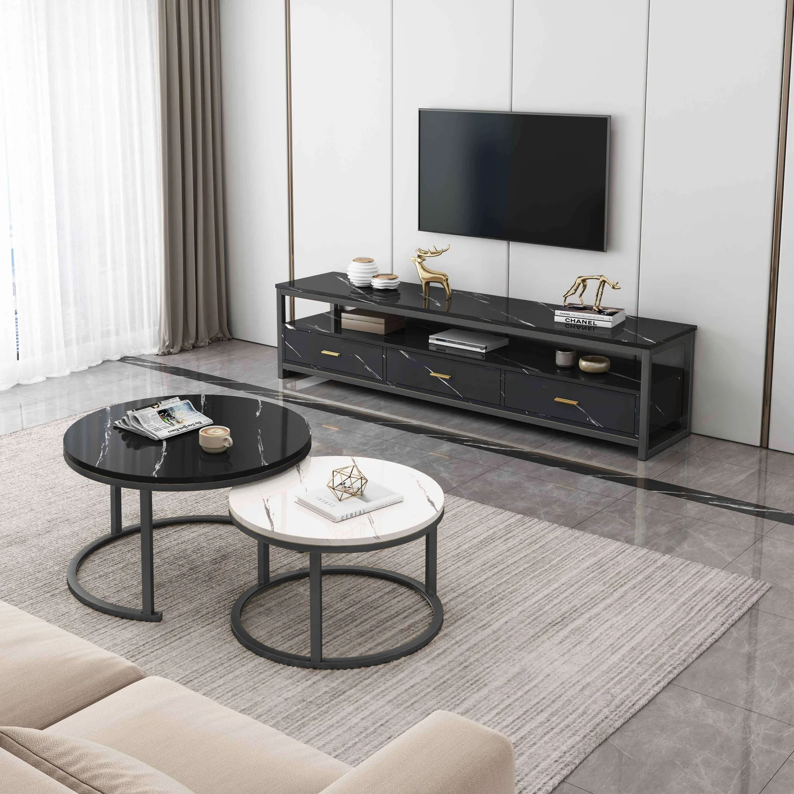 Synergy Lush Marble Look TV Cabinet (Black) - Image 11