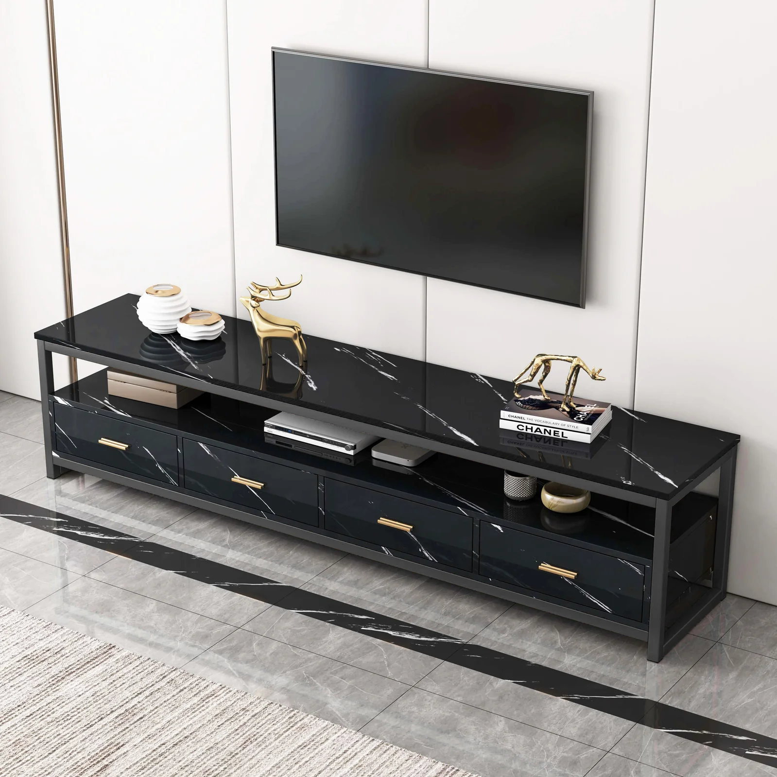 Synergy Lush Marble Look TV Cabinet (Black) - Image 2