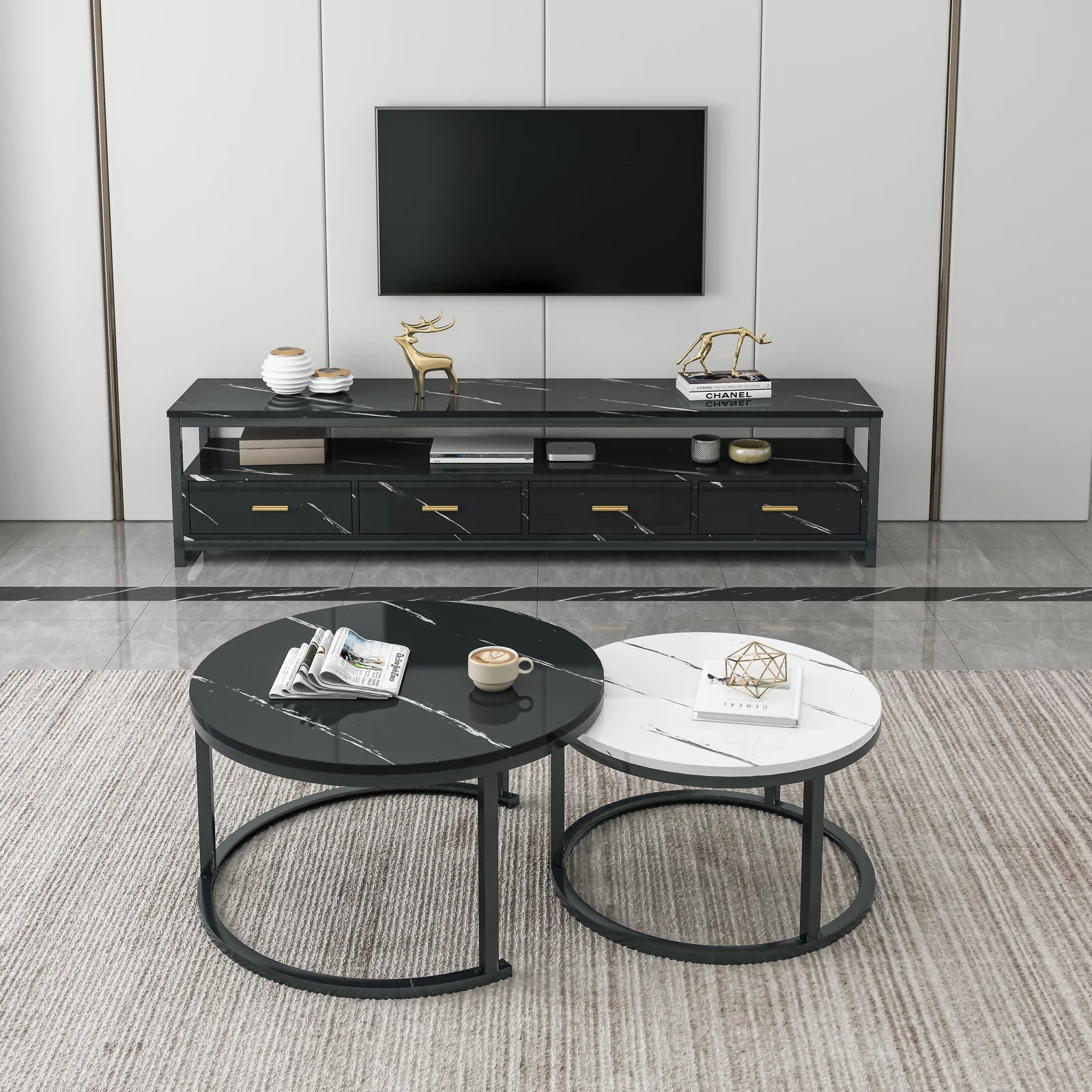Synergy Lush Marble Look TV Cabinet (Black) - Image 7