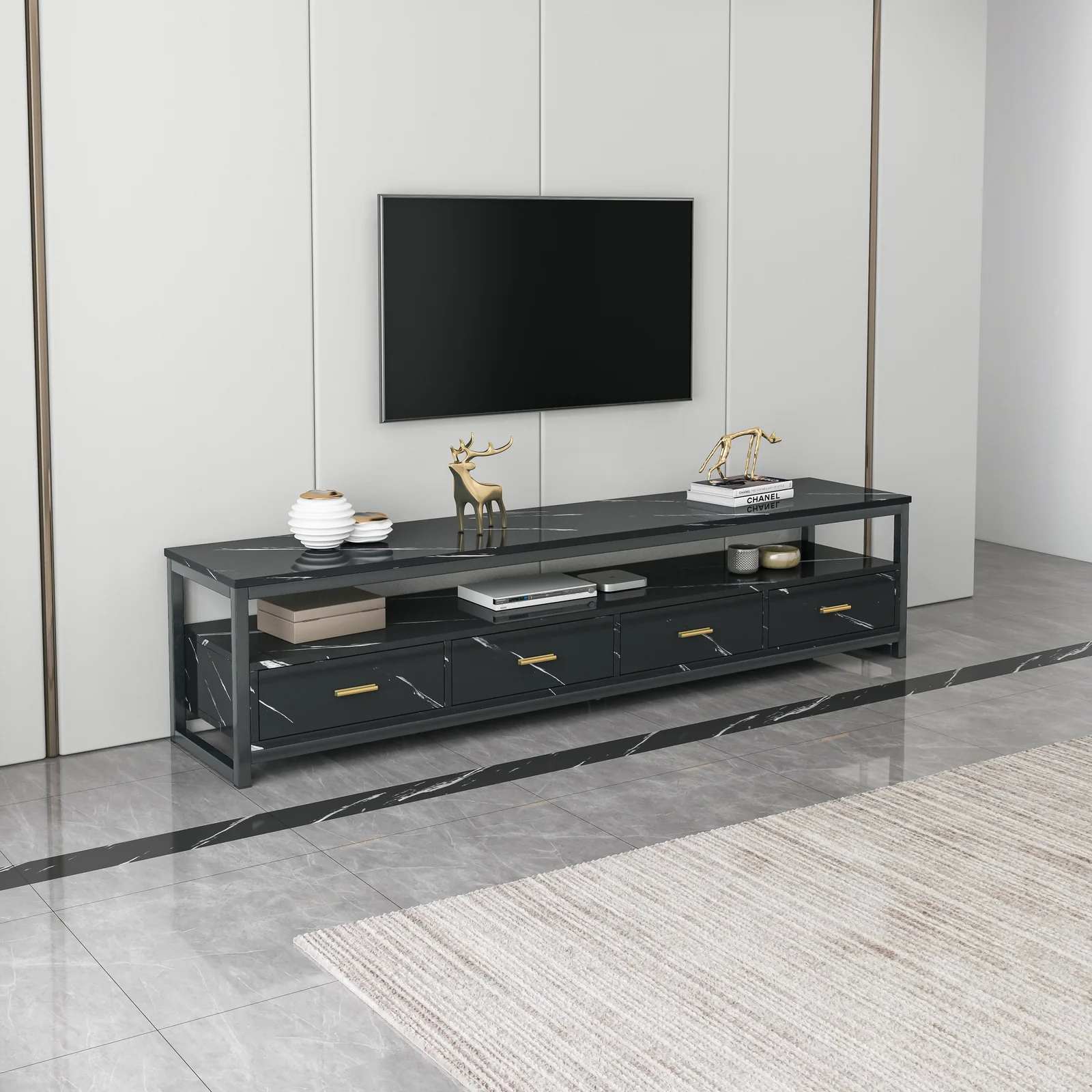 Synergy Lush Marble Look TV Cabinet (Black) - Image 8