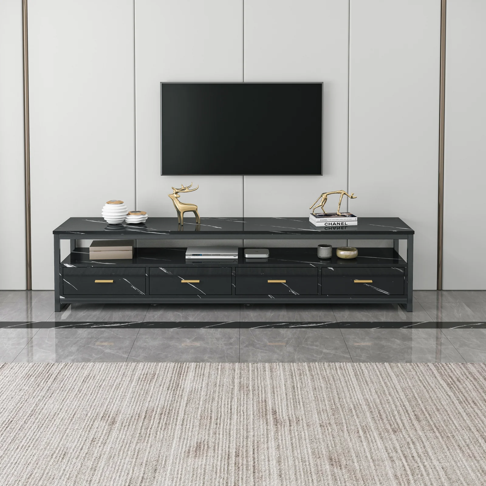 Synergy Lush Marble Look TV Cabinet (Black) - Image 9