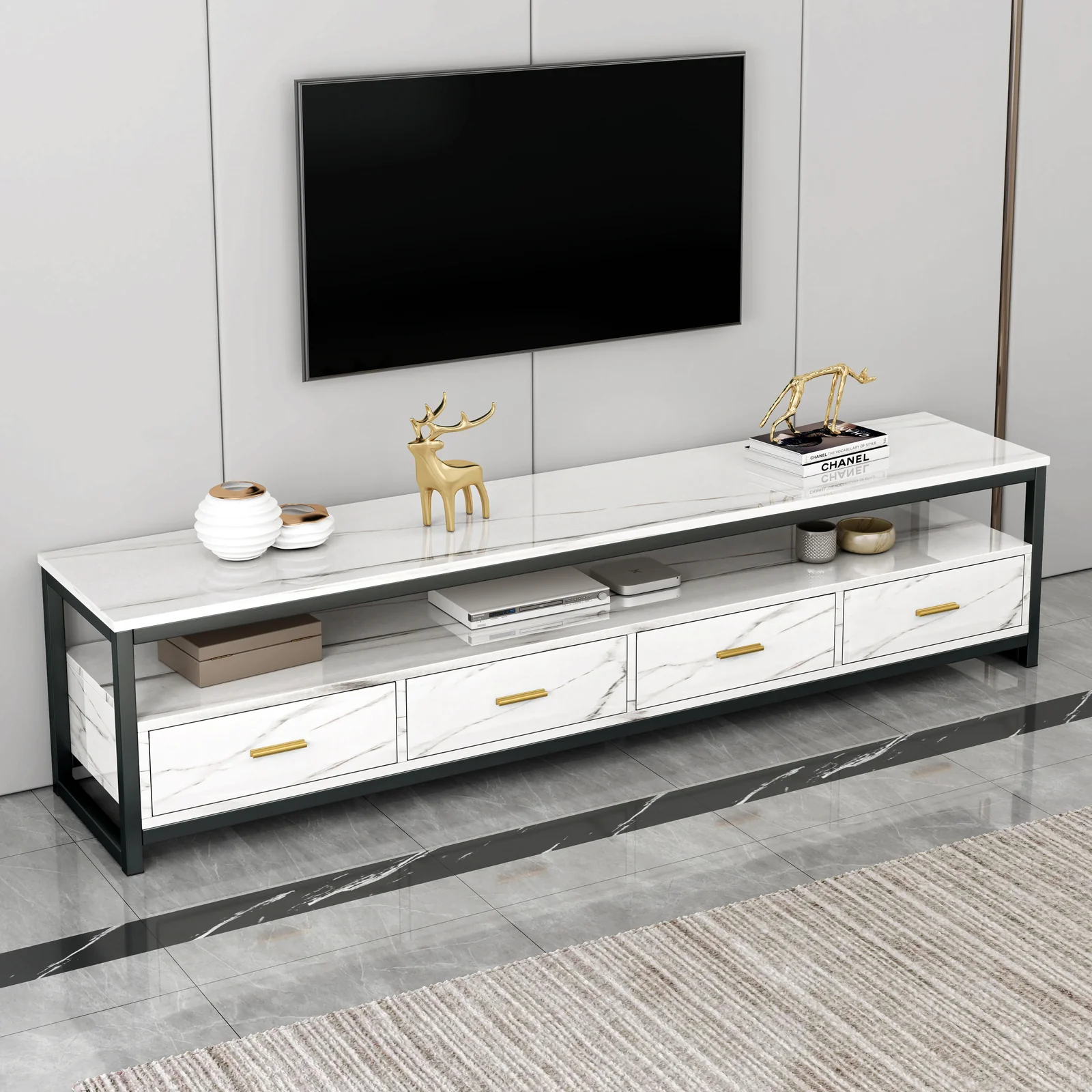Synergy Lush Marble Look TV Cabinet (White) - Image 9