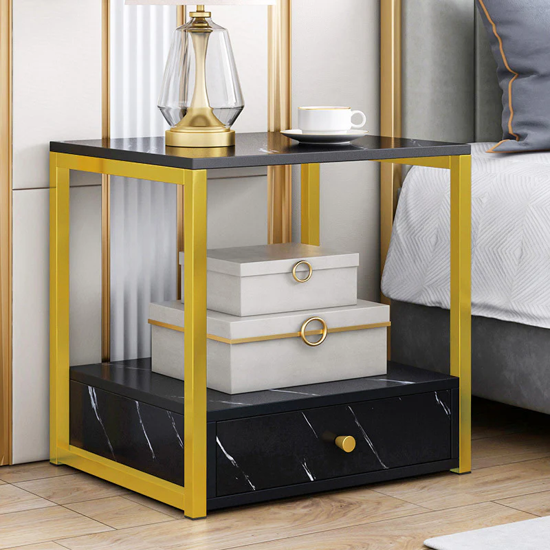 Synergy Luxury Marble Look Bedside Table (Black) - Image 4