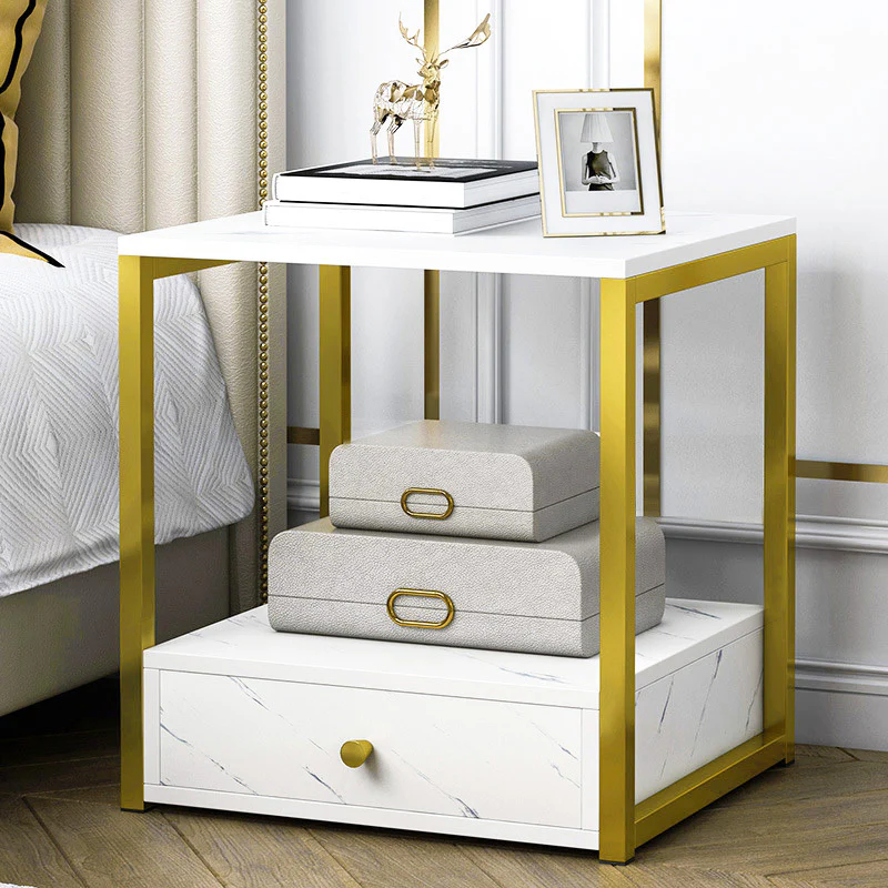 Synergy Luxury Marble Look Bedside Table (White) - Image 2