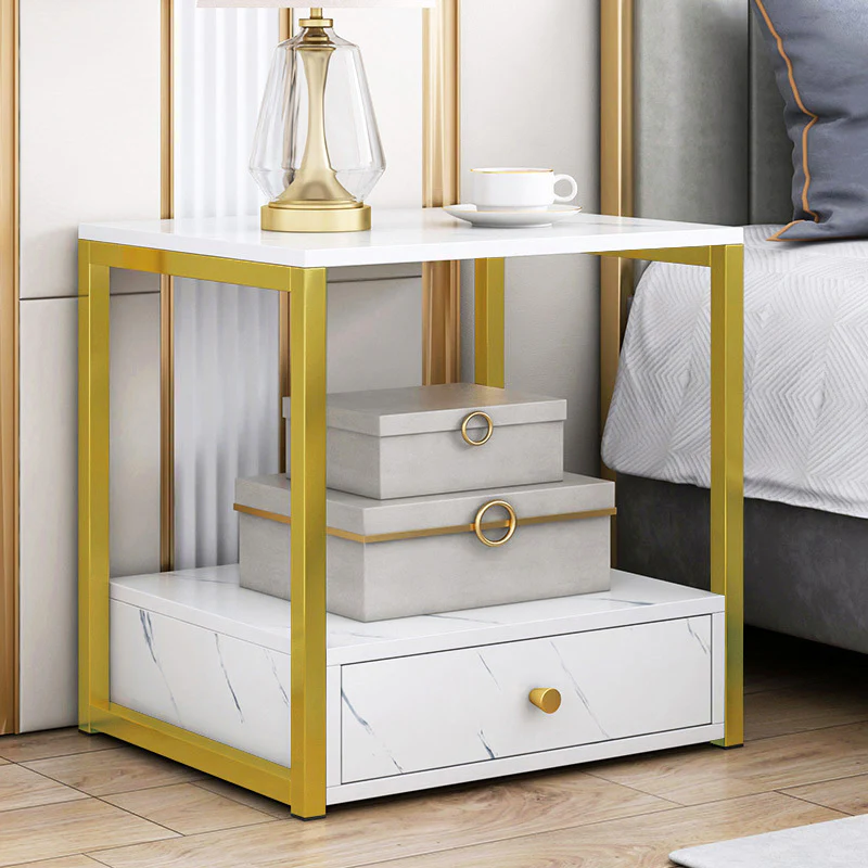 Synergy Luxury Marble Look Bedside Table (White) - Image 5