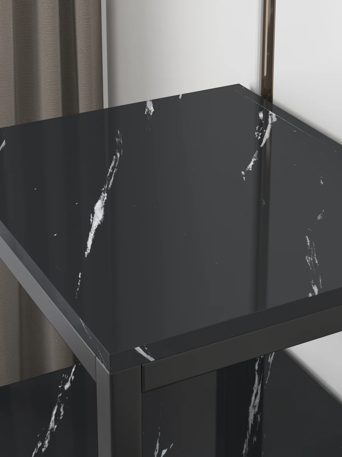 Synergy Luxury Marble Look Side Table Nightstand (Black) - Image 4