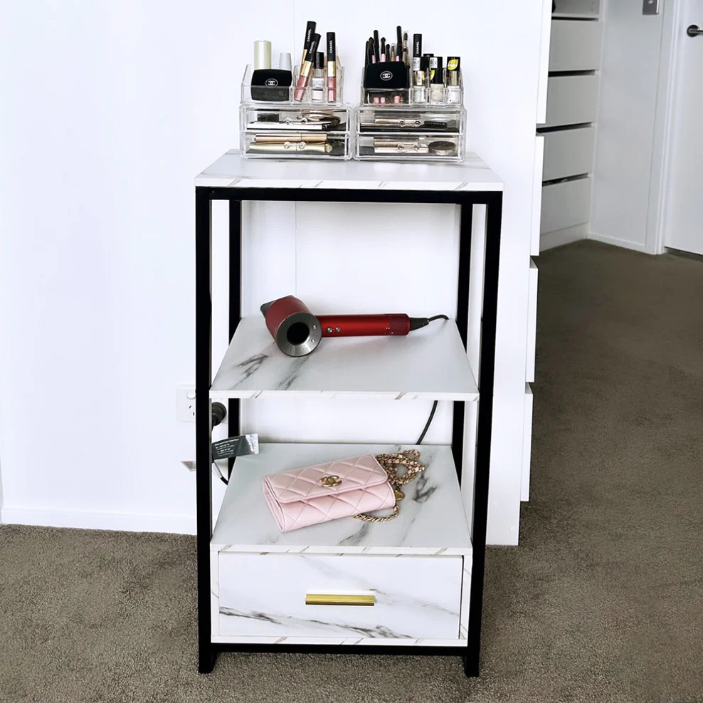 Synergy Luxury Marble Look Side Table Nightstand (White) - Image 7
