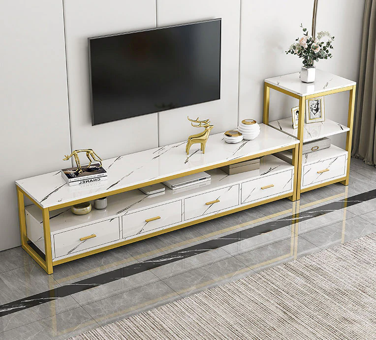 Synergy Luxury Marble Look Side Table Nightstand (White) - Image 6